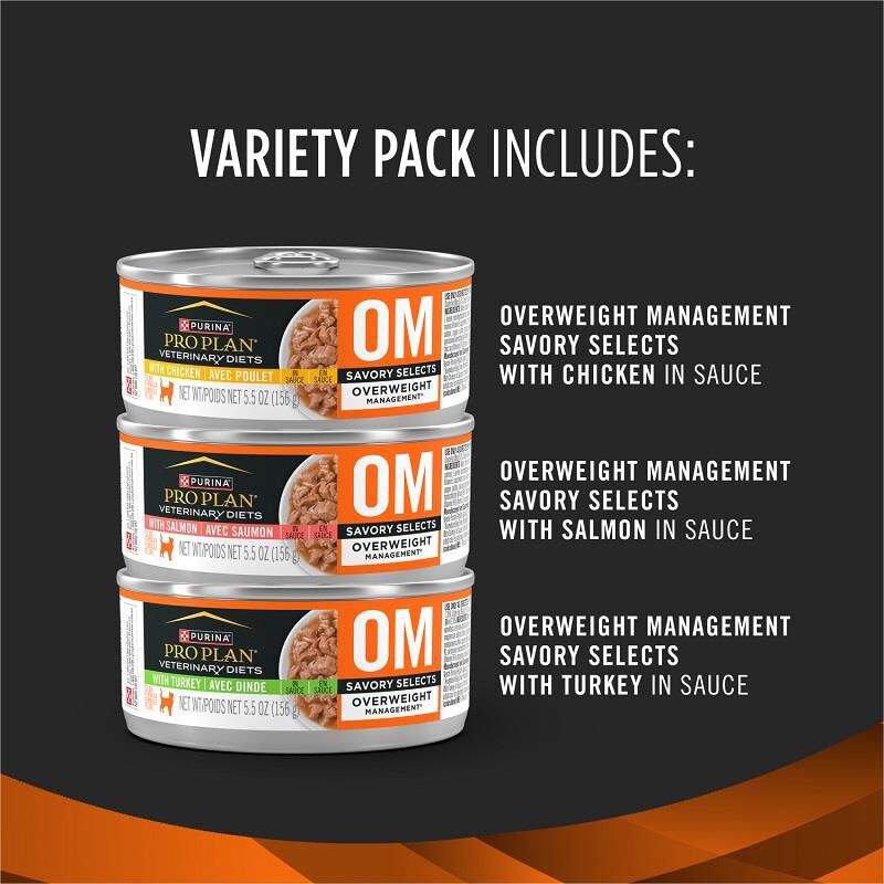 Purina Pro Plan Veterinary Diets OM Overweight Management Savory Selects Wet Cat Food Variety Pack, 24 x 5.5 oz cans