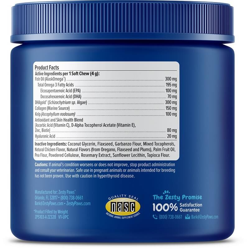 Zesty Paws Senior Advanced Omega Bites Skin Health Chicken Flavor Soft Chews for Dogs, 90 ct