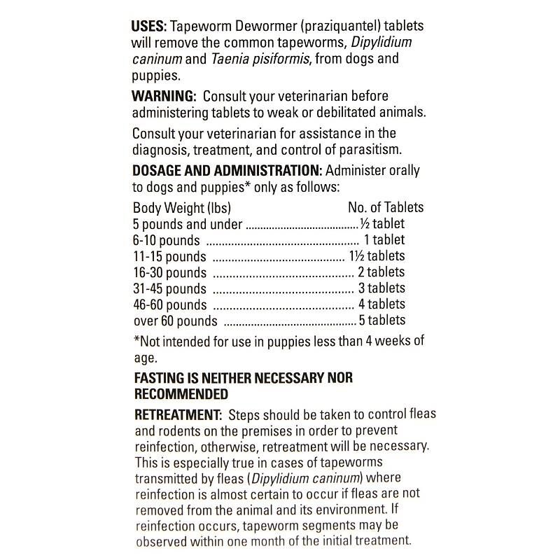 Tapeworm Dewormer for Dogs, 5 Tablets