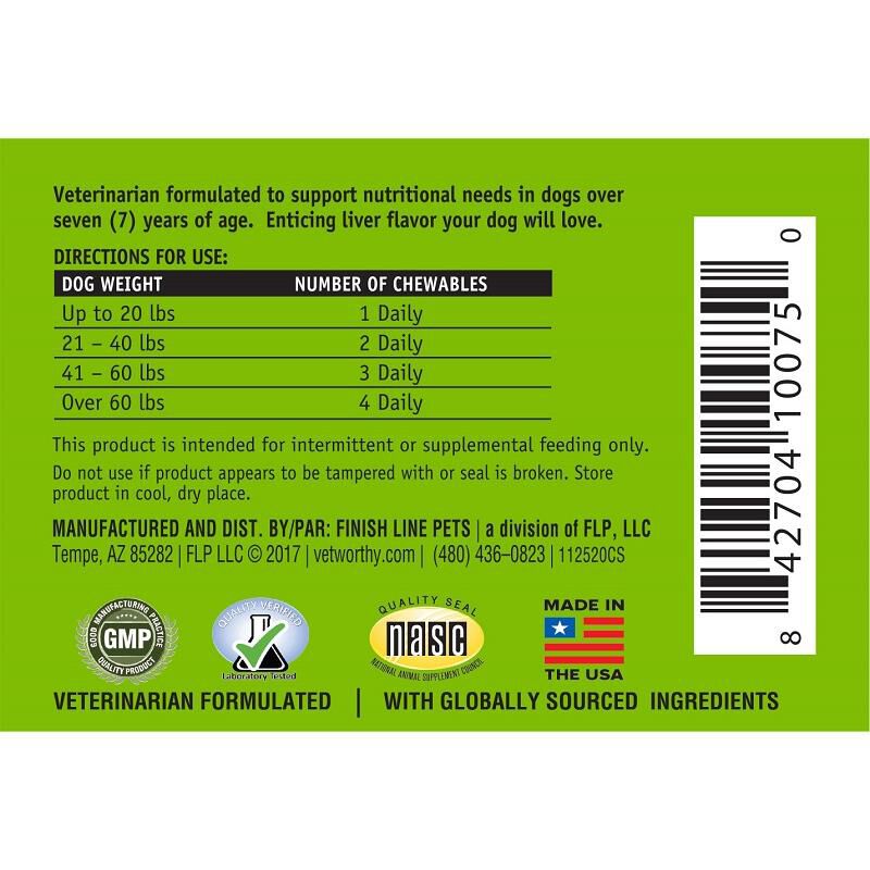 Vet Worthy Senior Multi Chewable Daily Vitamin & Mineral Support Tablets for Dogs, 60 ct