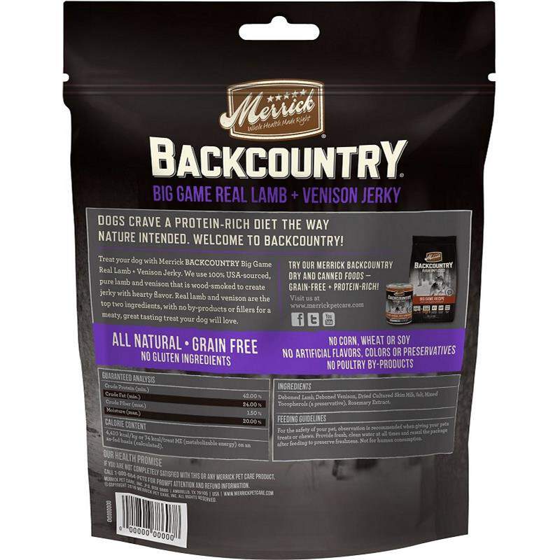 Merrick Backcountry Big Game Real Lamb + Venison Jerky Dog Treats, 4.5 oz