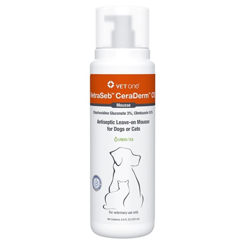 VetraSeb CeraDerm CB Antiseptic Leave-On Mousse for Dogs and Cats, 6.8 oz