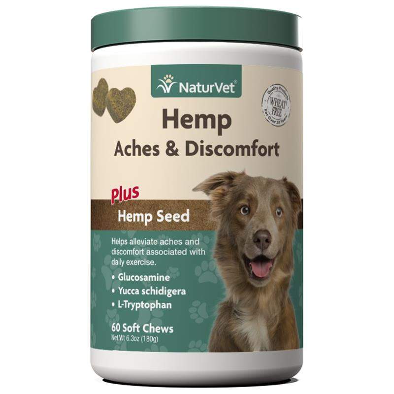 NaturVet Hemp Aches & Discomfort Plus Hemp Seed Soft Chews for Dogs, 60 ct