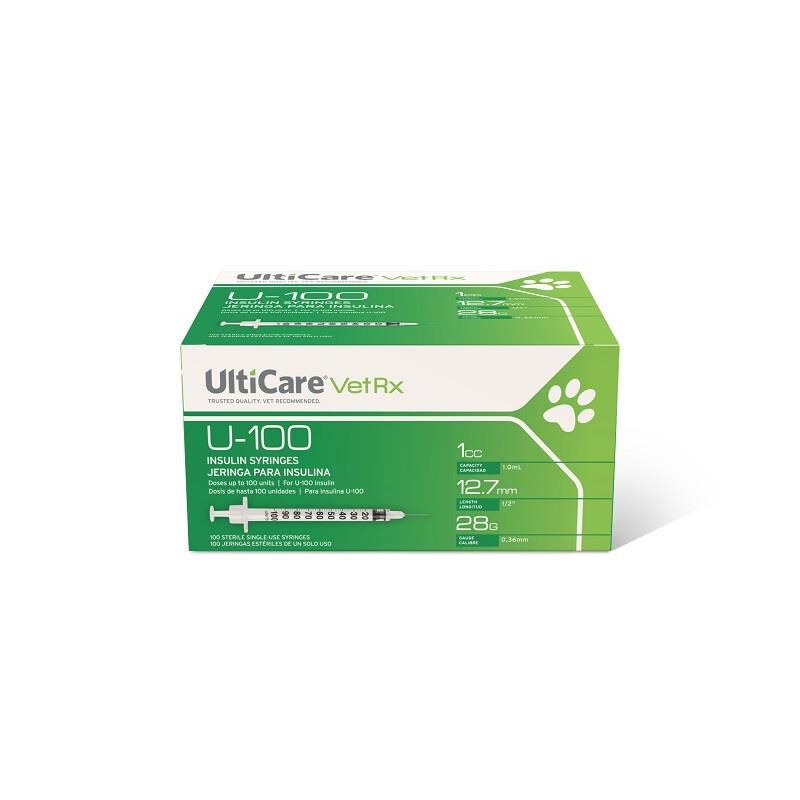 UltiCare U-100 Insulin Syringes 28g x 1cc,  Box of 100 Syringes