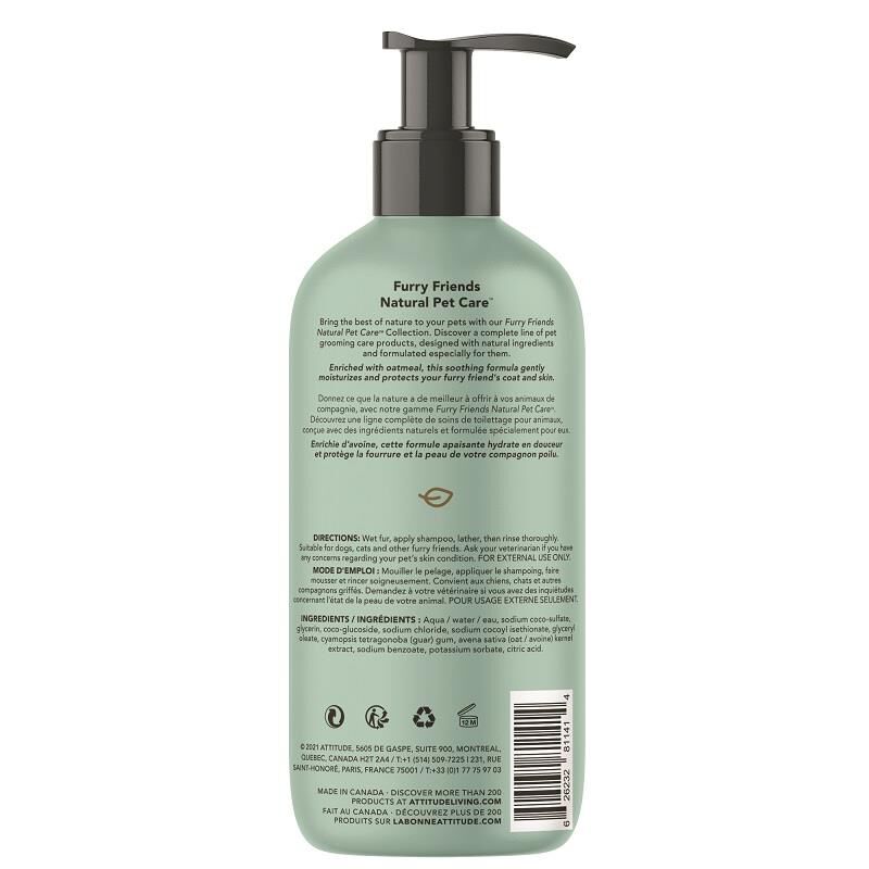 ATTITUDE Furry Friends Unscented Soothing Oatmeal Shampoo for Pets, 16 oz