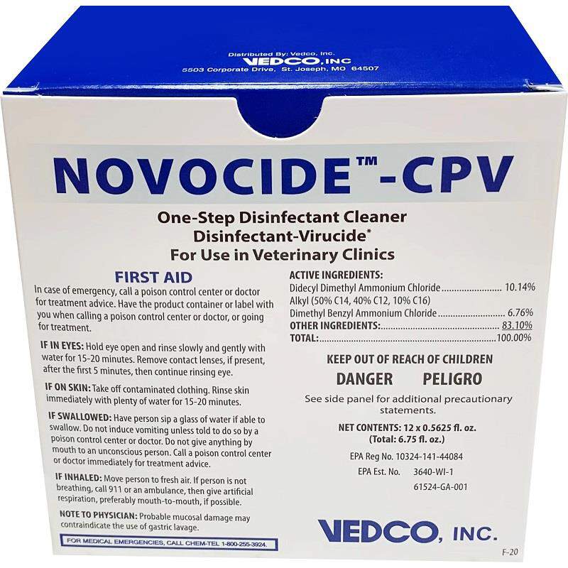 Novocide-CPV One Step Disinfectant Cleaner, 1/2 oz Packet (Box of 12) + Free 32 oz Ready to Use Novocide-CPV Spray Bottle