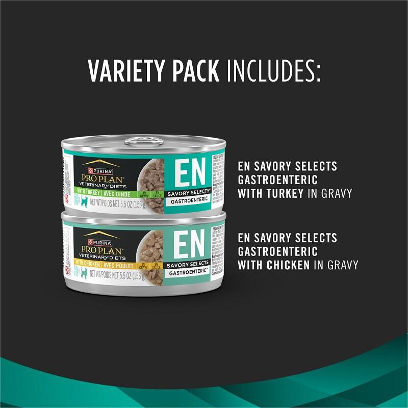 Purina Pro Plan Veterinary Diets EN Gastroenteric Savory Selects with Chicken and Turkey Variety Pack Wet Cat Food, 24 x 5.5 oz cans
