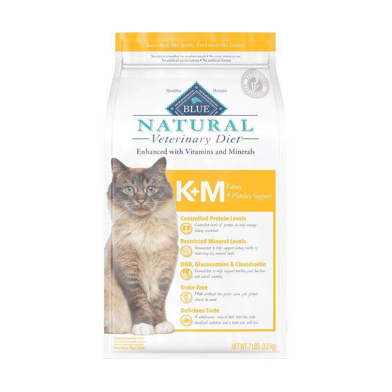 Blue Buffalo Natural Veterinary Diet K+M Kidney + Mobility Support Cat Food, 7 lbs