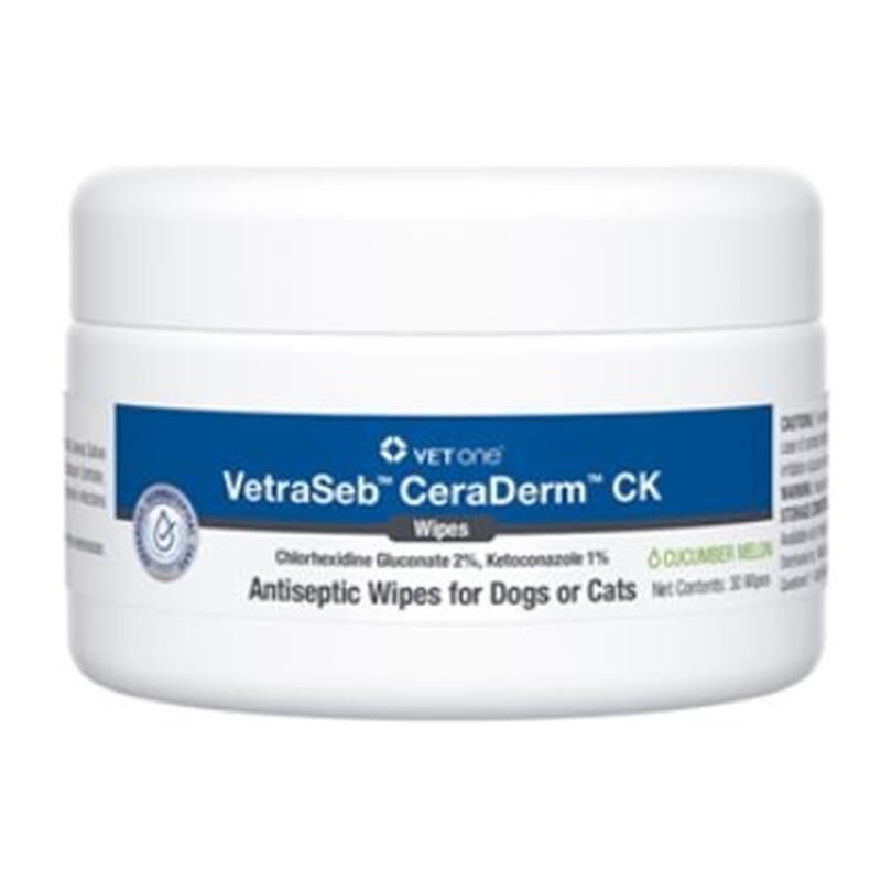 VetraSeb CeraDerm CK Antiseptic Wipes for Dogs or Cats, 30 Count