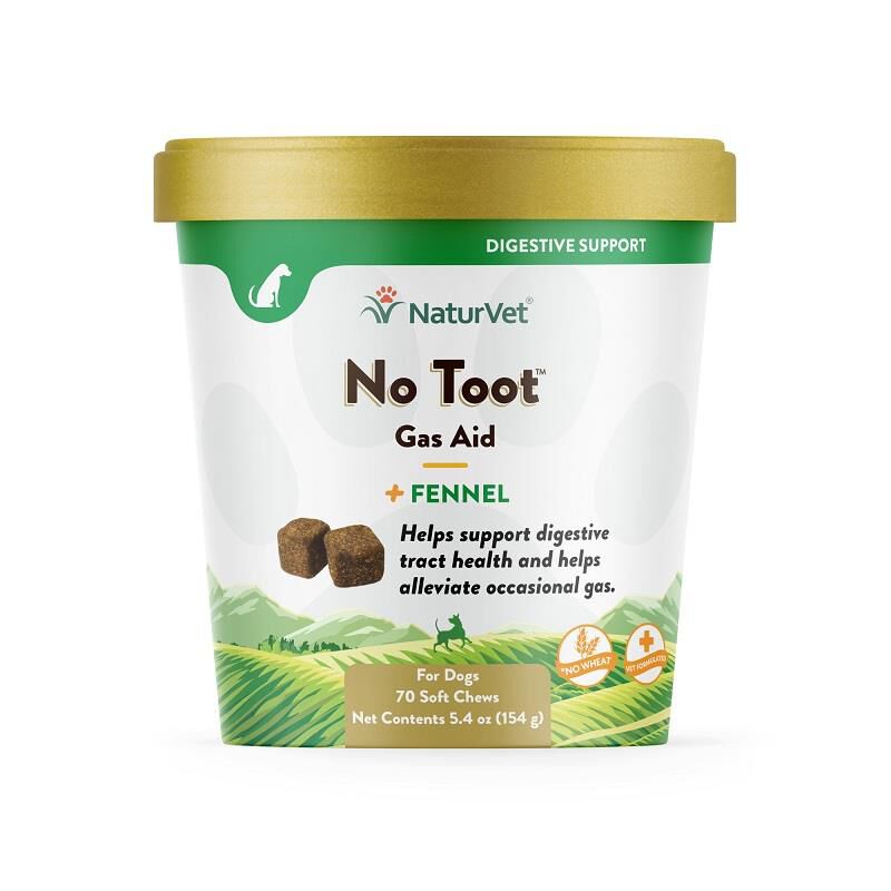 NaturVet No Toot Gas Aid Plus Fennel for Dogs, 70 Soft Chews