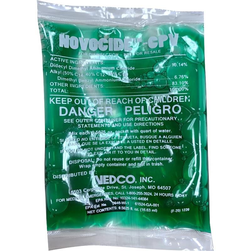 Novocide-CPV One Step Disinfectant Cleaner, 1/2 oz Packet (Box of 12) + Free 32 oz Ready to Use Novocide-CPV Spray Bottle
