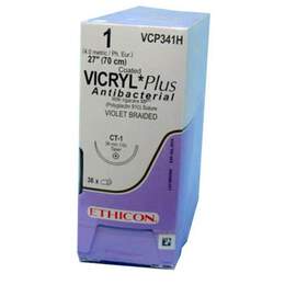 Ethicon Suture, Taper Point, Size 1, 27", Violet Braided, Needle CT-1, 1/2 Circle, Box of 36