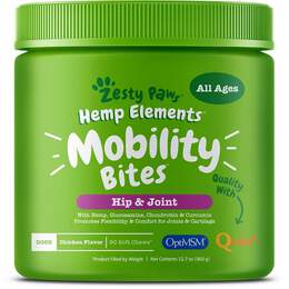 Zesty Paws Hemp Elements Mobility Bites Hip & Joint Supplement for Dogs Chicken Flavor, 90 soft chews