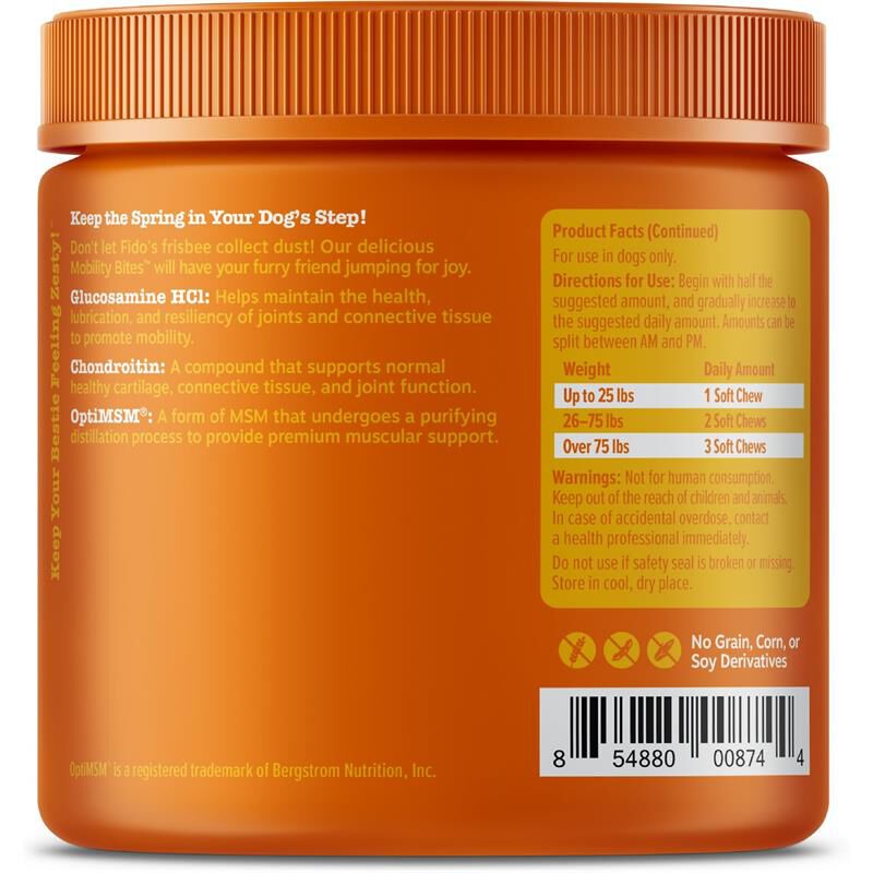 Zesty Paws Mobility Bites Hip & Joint Supplement for Dogs Bacon Flavor, 90 soft chews
