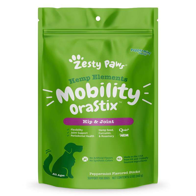 Zesty Paws Hemp Elements Mobility OraStix Hip & Joint Supplement for Dogs Peppermint Flavor Dental Sticks