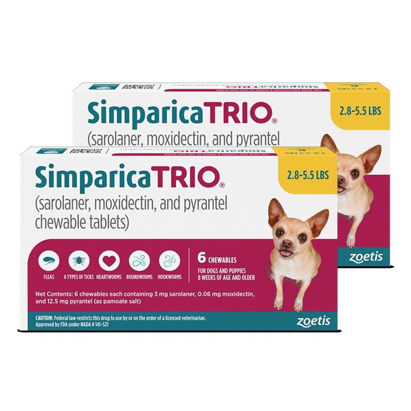 Simparica Trio Chewable Tablets for Dogs 2.8-5.5 lbs Gold, 12 Month Supply