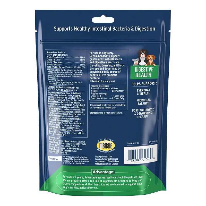 Pet Protect Digestive Health Lactoquil Soft Chews for Dogs 60 Ct