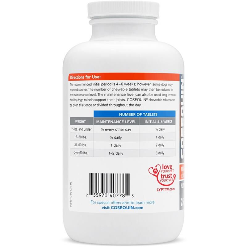 Cosequin Maximum Strength Plus MSM & HA Joint Health Supplement for Dogs, 250 Chew Tabs