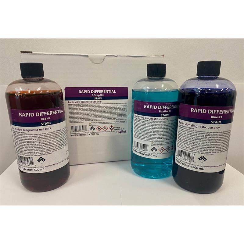 Rapid Differential Stain Kit, Fixative/Red/Blue (3 x 500 ml)