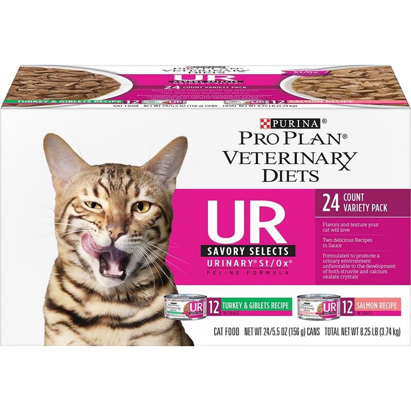 Purina Pro Plan Veterinary Diets UR Savory Selects Urinary St/Ox Turkey & Giblets / Salmon Variety Pack Adult Cat Food, 24 x 5.5 oz cans