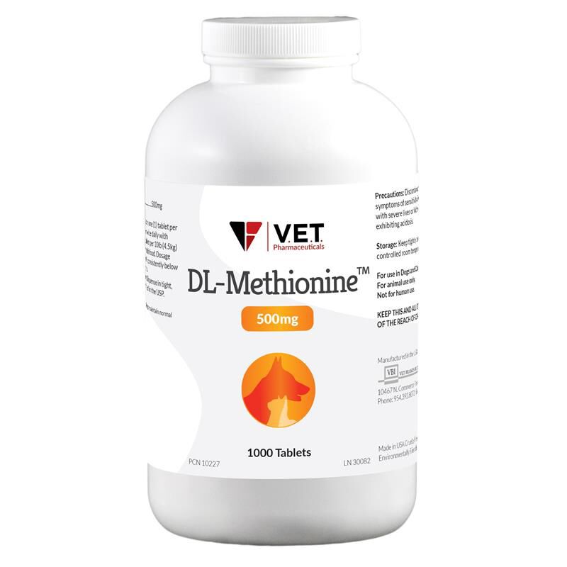 Vet Brands International, Inc. V.E.T. Pharmaceuticals DL-Methionin  for Dogs and Cats with Bladder Stones,  500 mg, 1000 Tablets