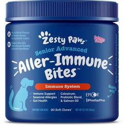 Zesty Paws Advanced Aller-Immune Bites Immune System Supplement for Senior Dogs Salmon Flavor, 90 soft chews