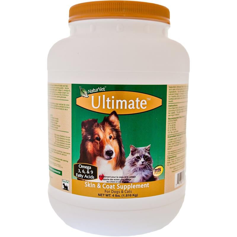 NaturVet Ultimate Skin & Coat Supplement Powder Plus Omega 3, 6 & 9 for Dogs & Cats, 4 lbs