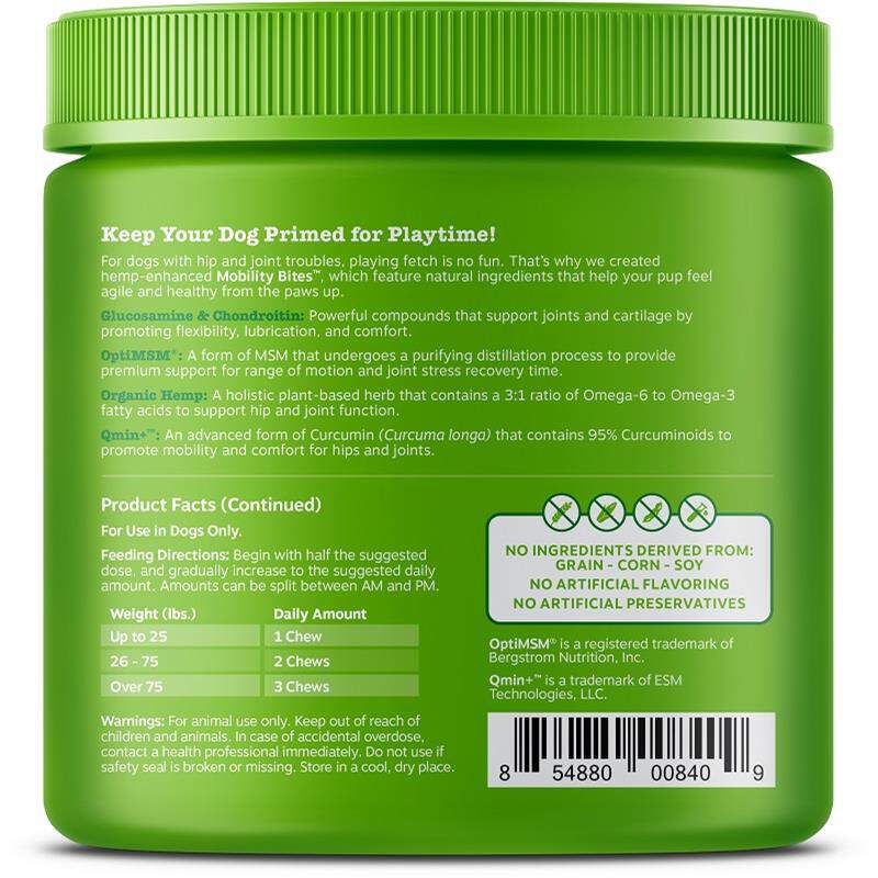 Zesty Paws Hemp Elements Mobility Bites Hip & Joint Supplement for Dogs Chicken Flavor, 90 soft chews