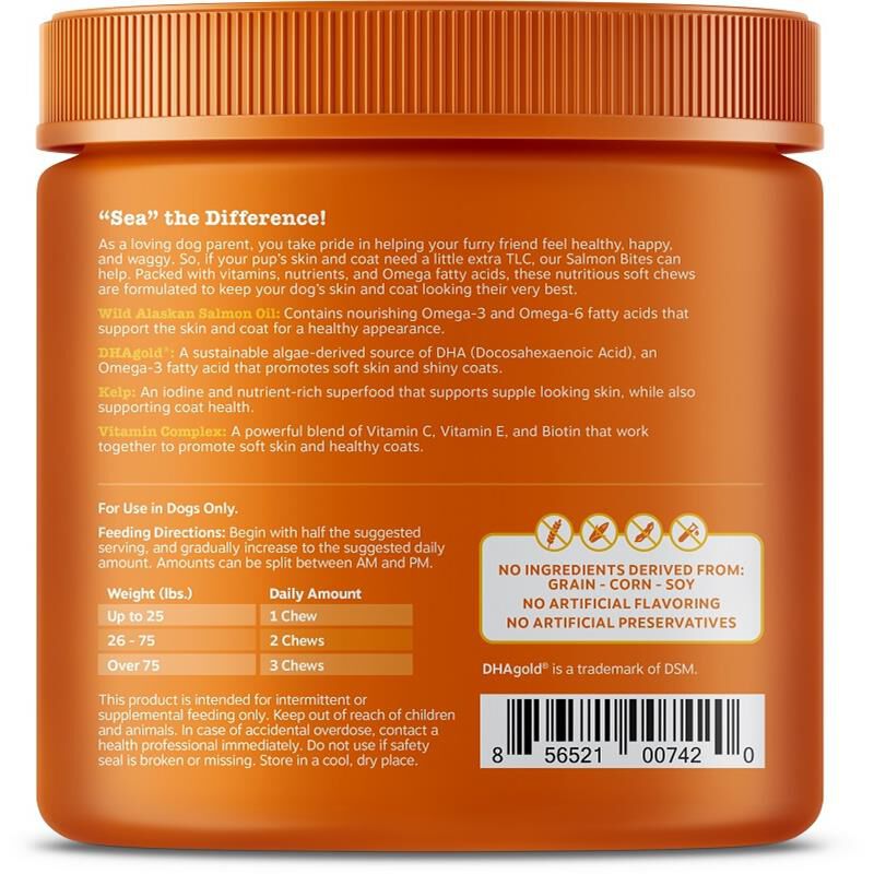 Zesty Paws Salmon Bites Skin & Coat Supplement for Dogs Salmon Flavor, 90 soft chews