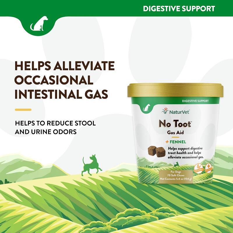 NaturVet No Toot Gas Aid Plus Fennel for Dogs, 70 Soft Chews