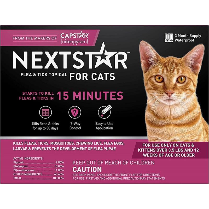 NEXTSTAR Fast Acting Cat Flea & Tick Treatment, 3 doses