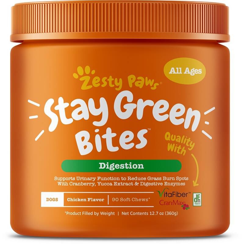 Zesty Paws Stay Green Bites Digestion Supplement for Dogs Chicken Flavor, 90 soft chews