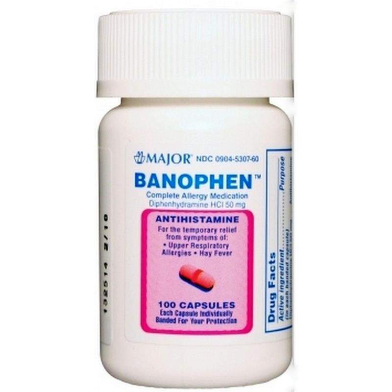 Banophen (Diphenhydramine HCl) 25 mg, 100 Capsules