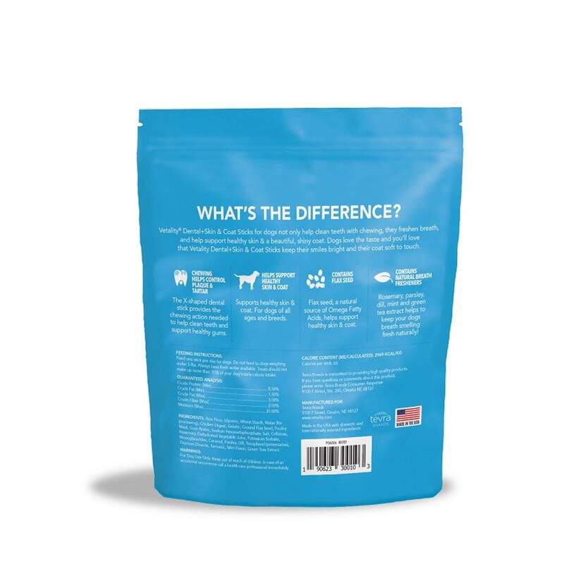 Vetality Dental + Skin & Coat Sticks for Dogs in Mint & Chicken Flavor, 10 oz
