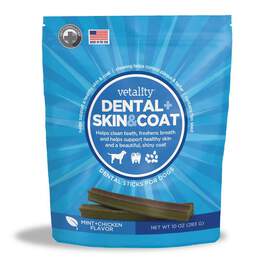 Vetality Dental + Skin & Coat Sticks for Dogs in Mint & Chicken Flavor, 10 oz