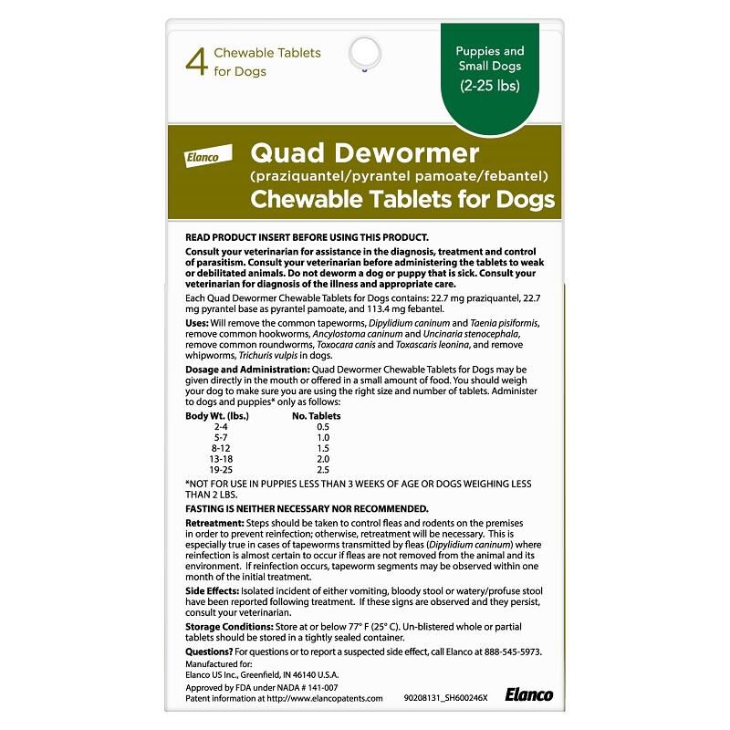 Quad Dewormer Chewable Tablets for Dogs