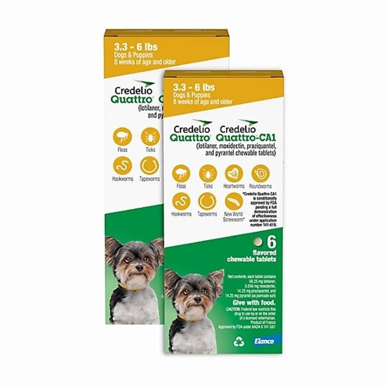 Credelio Quattro / Credelio Quattro-CA1 Flavored Chewable Tablet for Dogs & Puppies 3.3-6 lbs Yellow 12 Month Supply