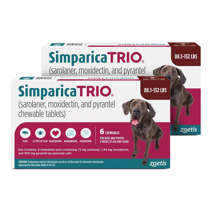 Simparica Trio Chewable Tablets for Dogs 88.1-132 lbs Brown, 12 Month Supply