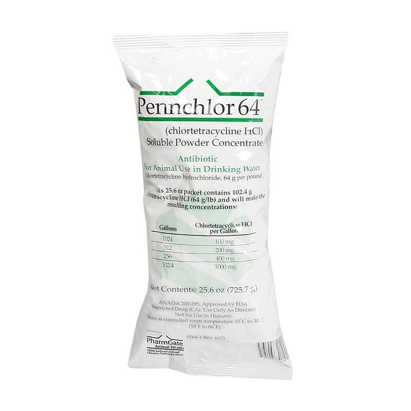 PennChlor 64 (Chlotetracycline HCI) Soluble Powder Concentrate for Livestock, 25.6 oz