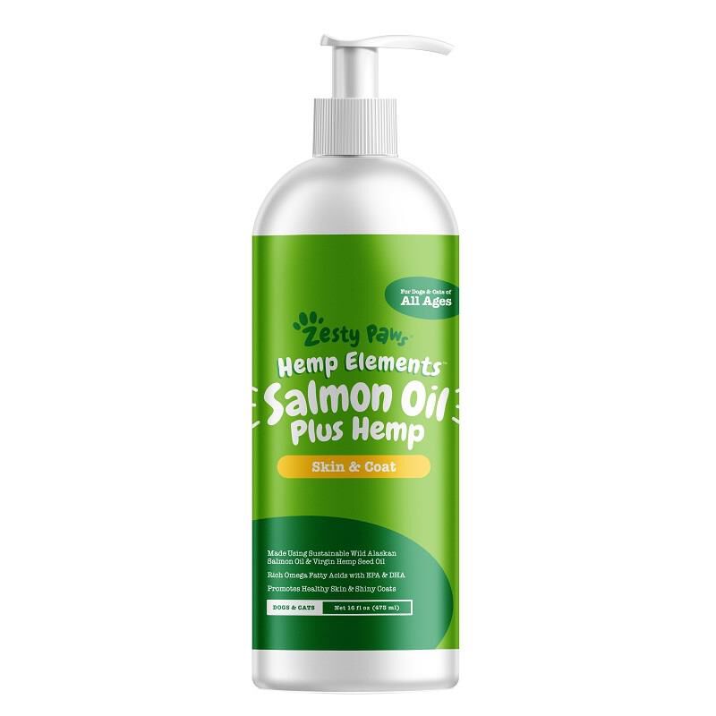 Zesty Paws Hemp Elements Salmon Oil Plus Hemp Skin & Coat Supplement for Dogs & Cats