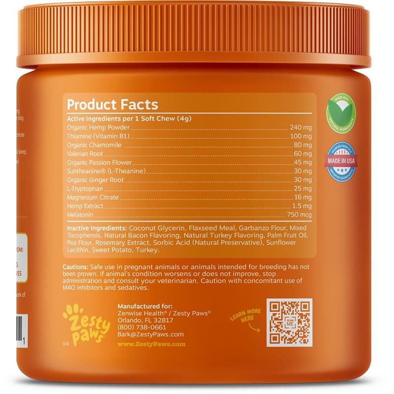 Zesty Paws Advanced Calming Bites w/Melatonin Behavior Supplement for Dogs Turkey Flavor, 90 soft chews