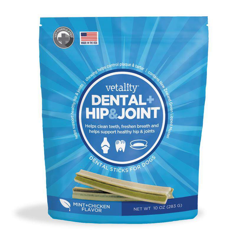 Vetality Dental + Hip & Joint Sticks for Dogs in Mint & Chicken Flavor, 10 oz