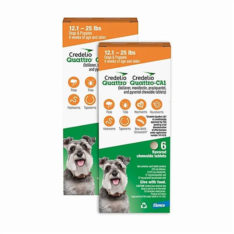 Credelio Quattro / Credelio Quattro-CA1 Flavored Chewable Tablet for Dogs & Puppies 12.1-25 lbs Orange 12 Month Supply