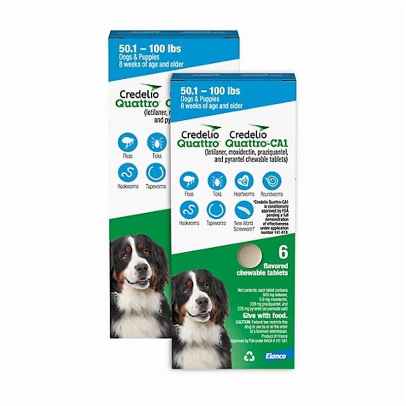Credelio Quattro Flavored Chewable Tablet for Dogs & Puppies 50.1 - 100 lbs Blue 12 Month Supply