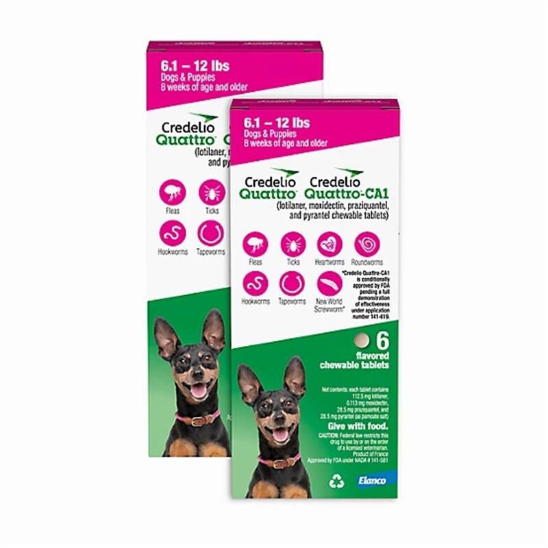Credelio Quattro Flavored Chewable Tablet for Dogs & Puppies 6.1-12 lbs Pink 12 Month Supply