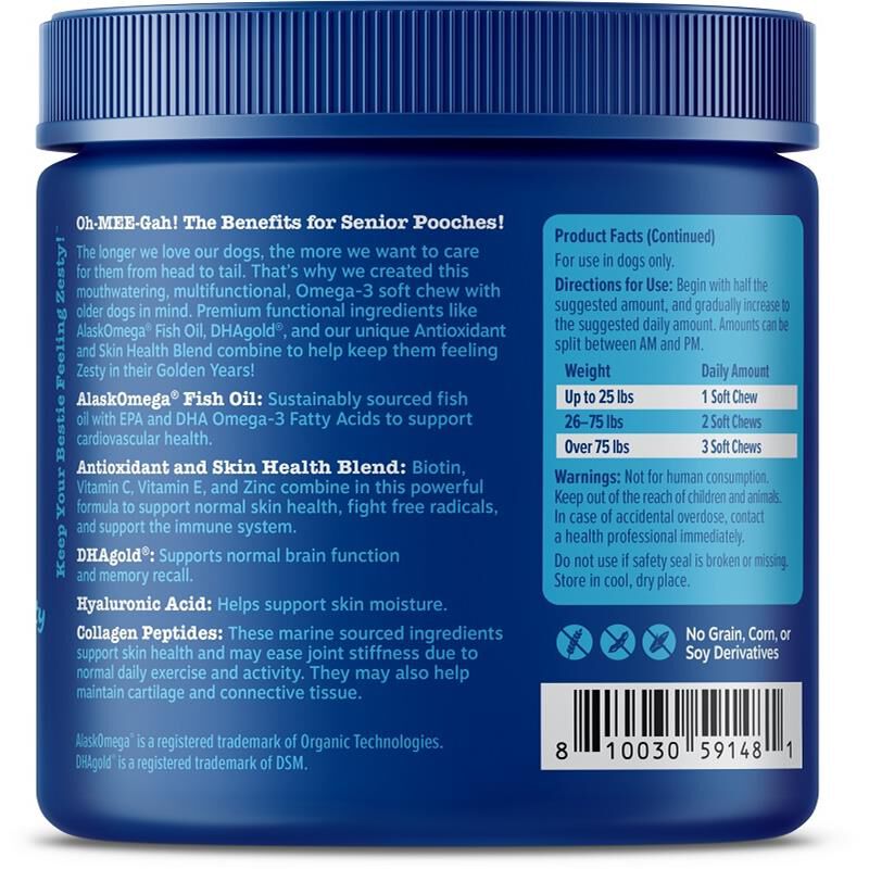 Zesty Paws Senior Advanced Omega Bites Skin Health Chicken Flavor Soft Chews for Dogs, 90 ct